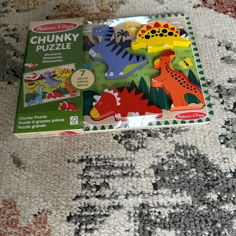 New Melissa & Doug Dinosaur Extra Thick Wooden Chunky Puzzle FSC Certified